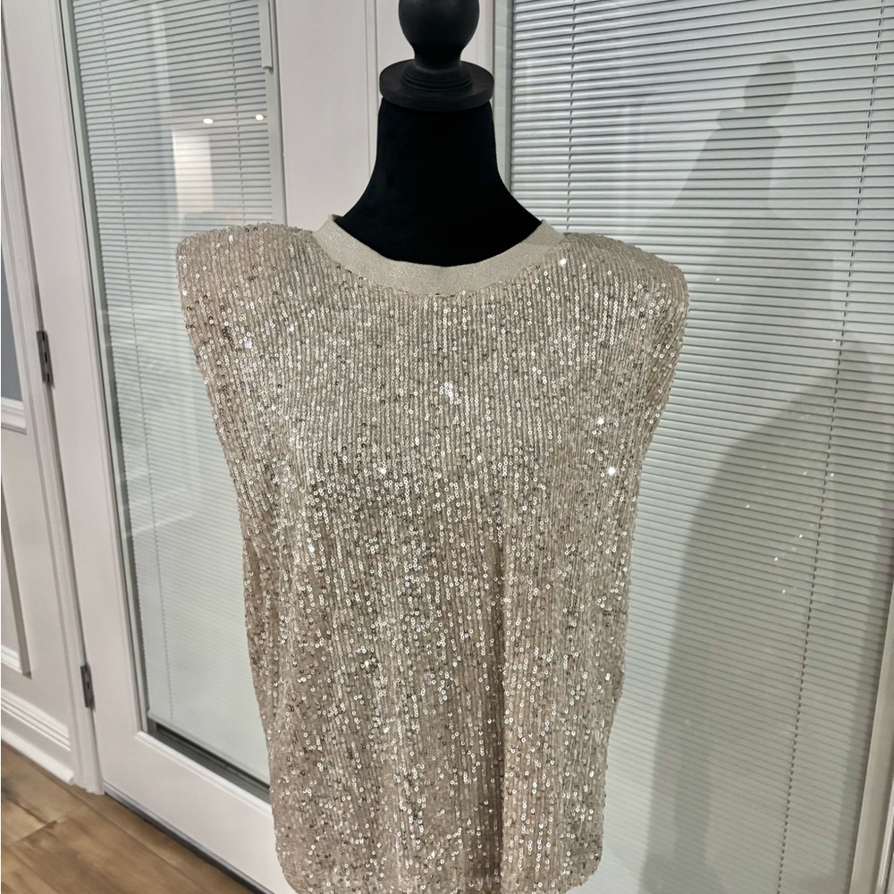 Endless Rose Glittering Sequin Blouse in Cream